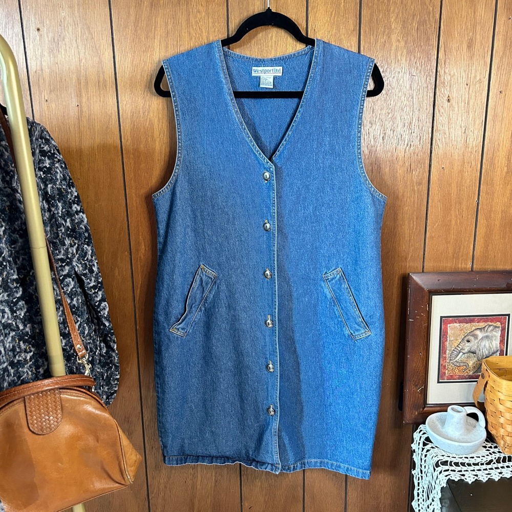 Vintage Westport Ltd Sleeveless Denim Button Down Dress, 100% Cotton